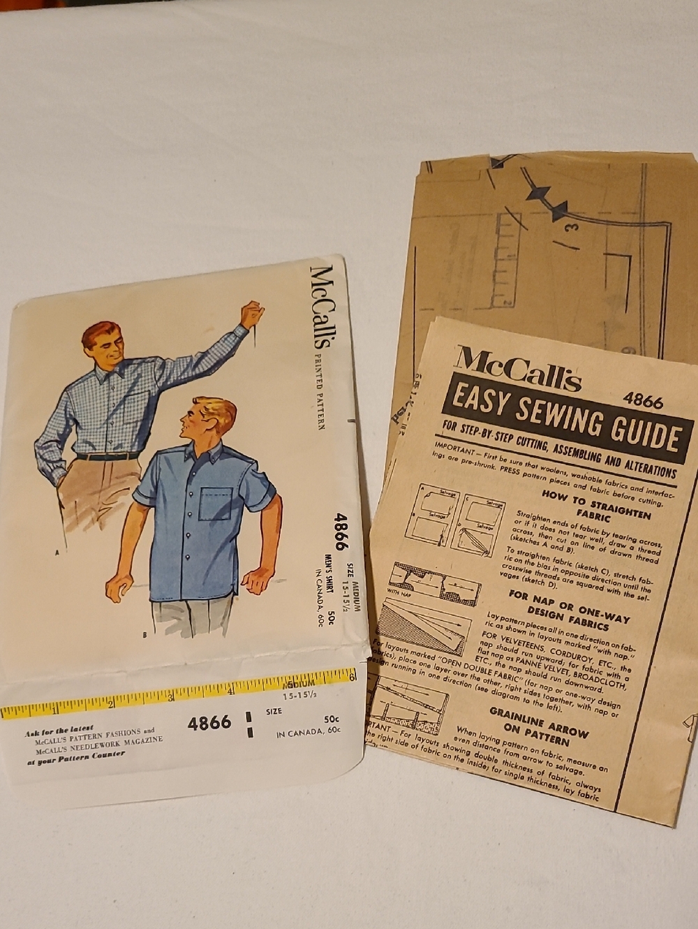 McCall's Sewing Pattern #4866 Size Med 15-15 1/2 Mens Shirt Uncut Vintage 1958